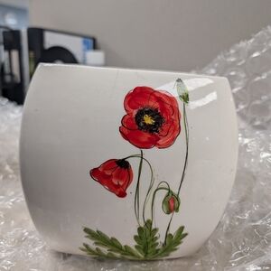 Red Poppy Floral Ceramic Planter